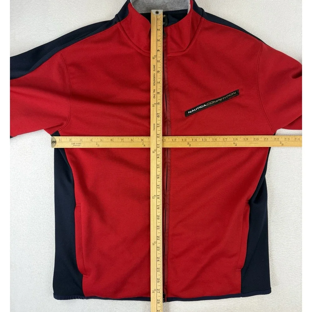 Nautica Competition Jacket Mens Large Red Blue Full Zip Track Sweater Bomber USA